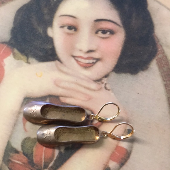 Vintage Brass Tiny Ballerina Slipper Earrings - Picture 3 of 6